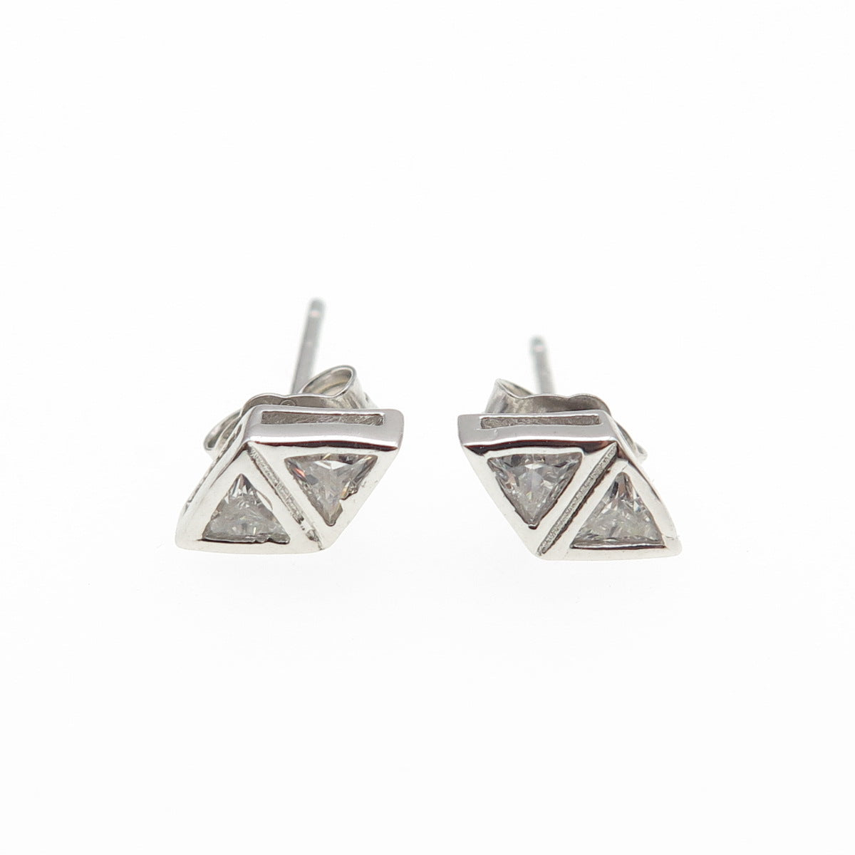 925 Sterling Silver Triangle-Cut C Z Stud Earrings
