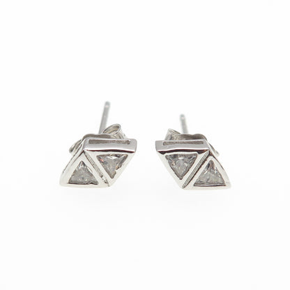 925 Sterling Silver Triangle-Cut C Z Stud Earrings