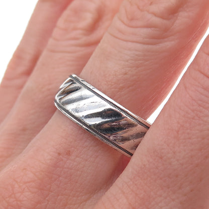 925 Sterling Silver Vintage Ribbed Oxidized Band Ring Size 15