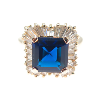 925 Sterling Silver Gold Plated Blue & White C Z Ring Size 8.25