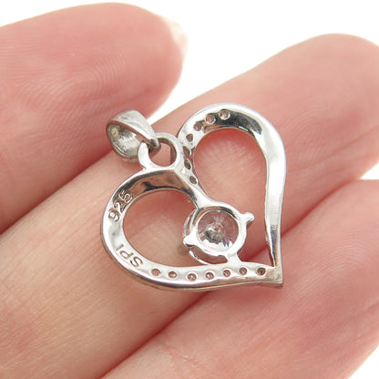 925 Sterling Silver Round-Cut Shaped C Z Open Heart Pendant