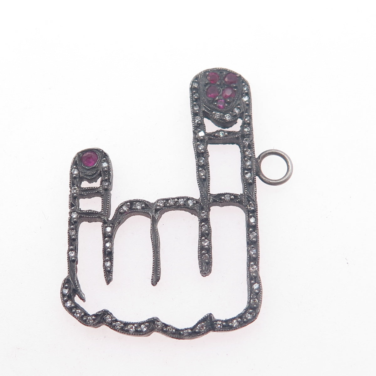 Atelier Minyon 925 Sterling Silver Real Diamond & Ruby Gesture Oxidized Pendant