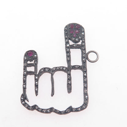 Atelier Minyon 925 Sterling Silver Real Diamond & Ruby Gesture Oxidized Pendant
