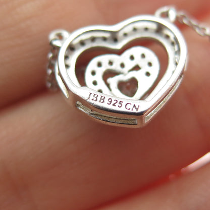 925 Sterling Silver Heart & Round-Cut C Z Cable Chain Necklace 18"