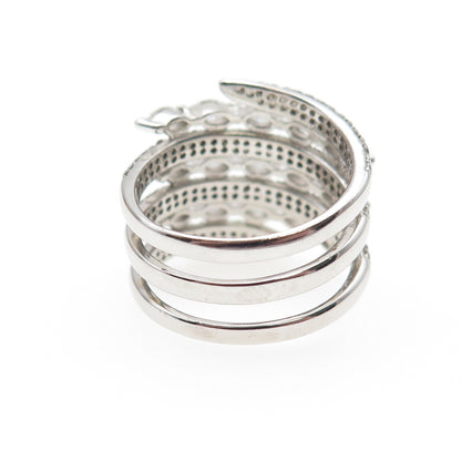 925 Sterling Silver Marquise & Round-Cut C Z Multi-Row Ring Size 6.25