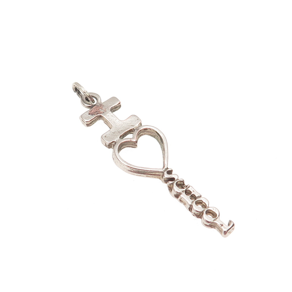 BEAU 925 Sterling Silver Vintage I Love School Oxidized Charm Pendant