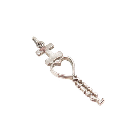 BEAU 925 Sterling Silver Vintage I Love School Oxidized Charm Pendant