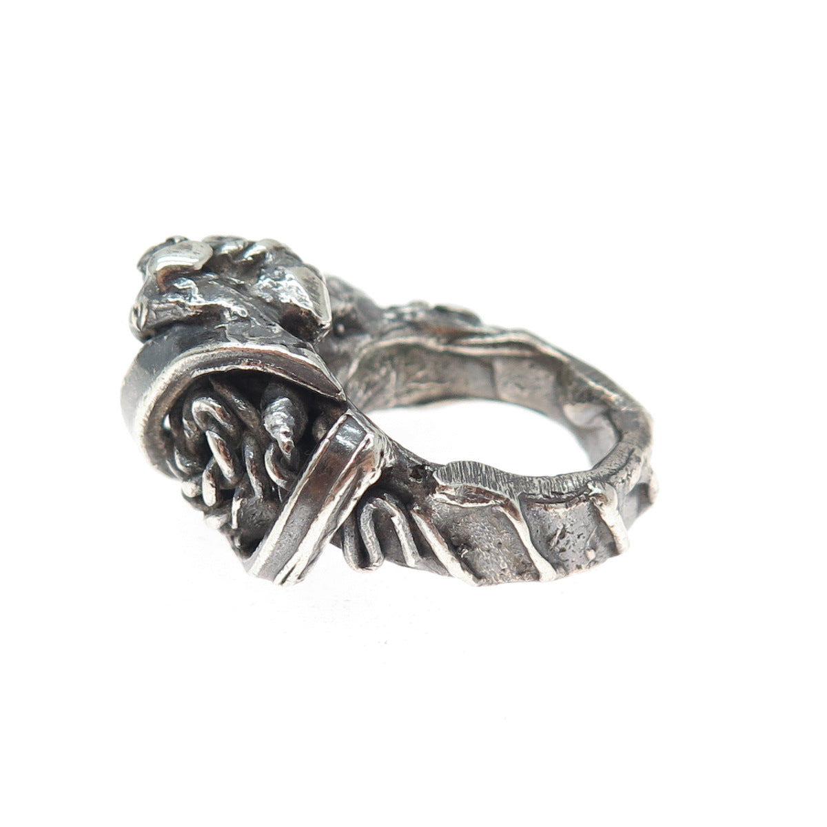 925 Sterling Silver Vintage Modernist Twisted Oxidized Ring Size 5