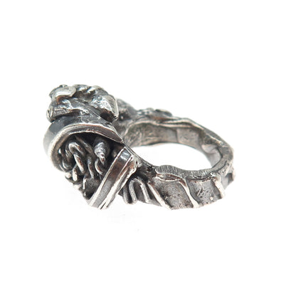 925 Sterling Silver Vintage Modernist Twisted Oxidized Ring Size 5