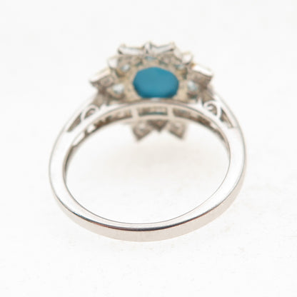 Chuck Clemency 925 Sterling 2-Tone Real Turquoise Blue & White Topaz Ring Size 7