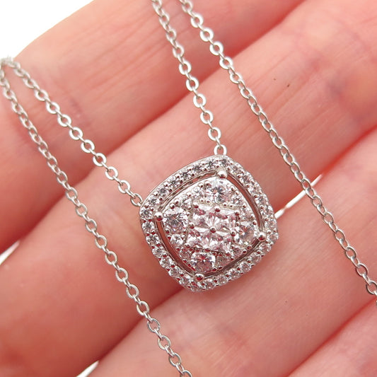 DEE BERKLE 925 Sterling Silver Round & Princess-Cut C Z Chain Necklace 16-18"