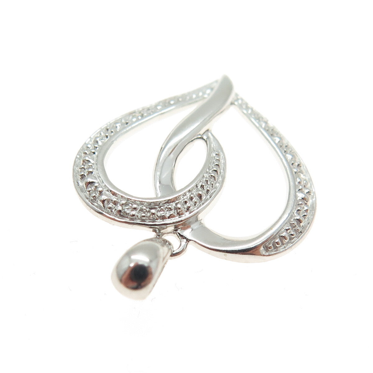 HAN 925 Sterling Silver Real Round-Cut Diamond Accent Interlocked Heart Pendant