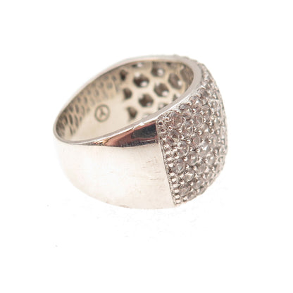 925 Sterling Silver Vintage Real Round-Cut White Topaz Ring Size 7.25