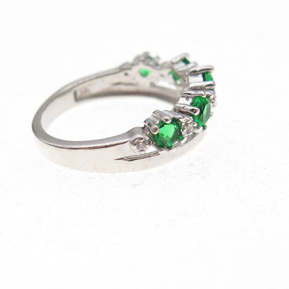 925 Sterling Silver Real Round-Cut Chrome Diopside & C Z Tiara Ring Size 6