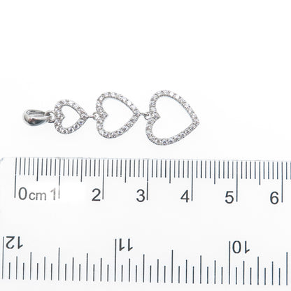 925 Sterling Silver Round-Cut C Z Graduated Heart Pendant