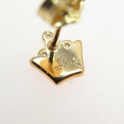 925 Sterling Silver Gold Plated C Z & Pink Enamel Crown Stud Earrings