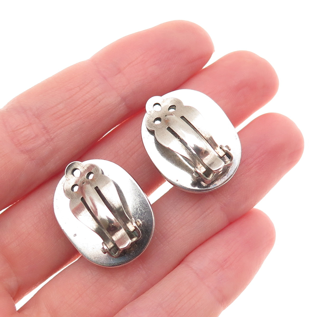 TSJC Tom Jenny Schlecht 925 Sterling Silver Vintage Real Amber Clip On Earrings
