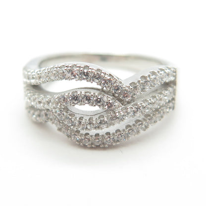 925 Sterling Silver Pave C Z Wavy Ring Size 6.25