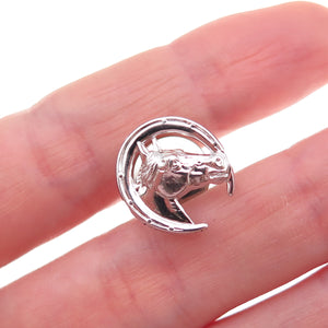 925 Sterling Silver Antique Art Deco Horse / Horseshoe Tie Tack Lapel Pin