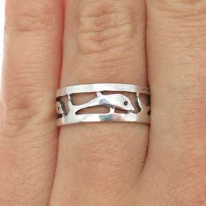 925 Sterling Silver Vintage Friendly Dolphin All Around Band Ring Size 6.75