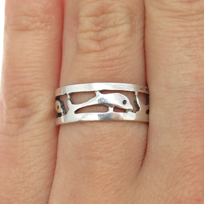 925 Sterling Silver Vintage Friendly Dolphin All Around Band Ring Size 6.75