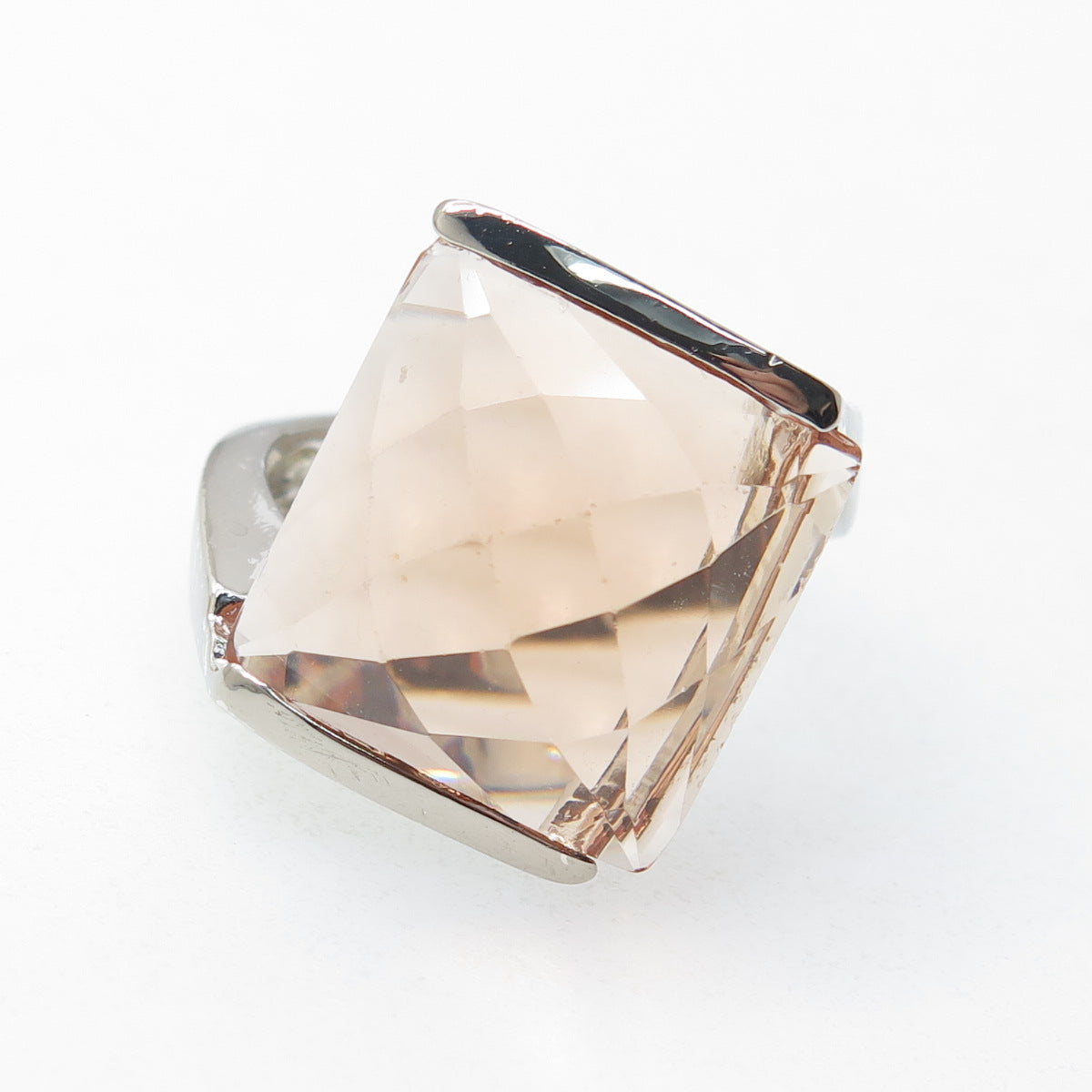 925 Sterling Silver Peach-Color C Z Modernist Statement Ring Size 9