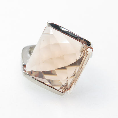 925 Sterling Silver Peach-Color C Z Modernist Statement Ring Size 9