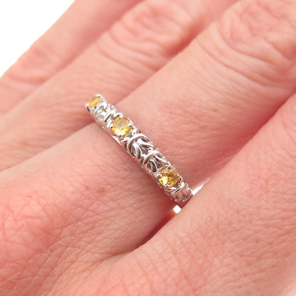 925 Sterling Silver Vintage Real Yellow Sapphire Byzantine Band Ring Size 6.75