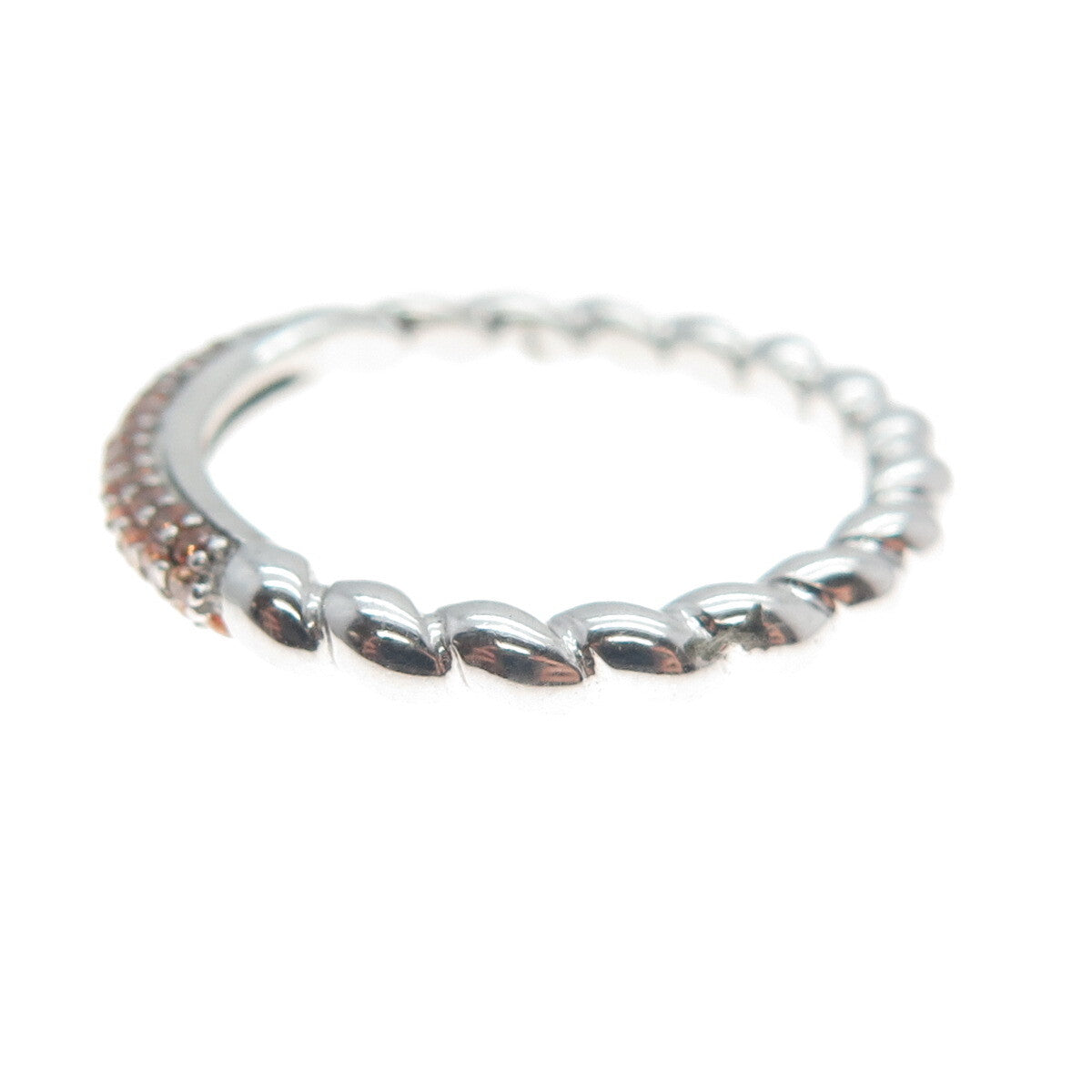 925 Sterling Silver Round-Cut Shaped Brandy C Z Twisted Ring Size 7.5