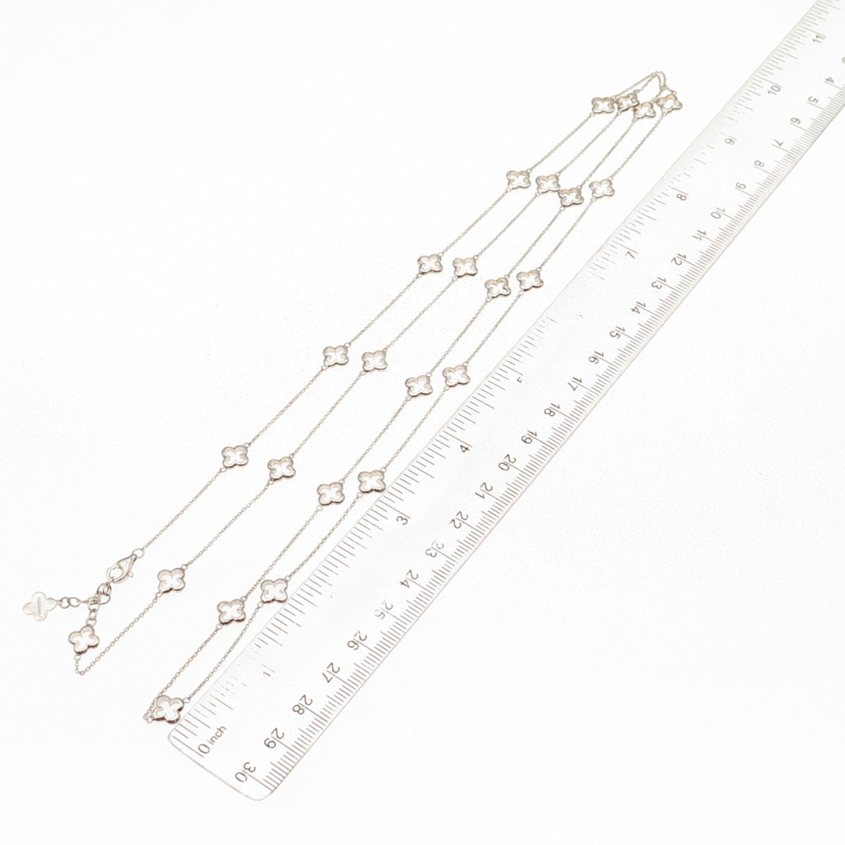 Heidi Klum 925 Sterling Silver 4-Leaf Clover Station Chain Necklace 36"