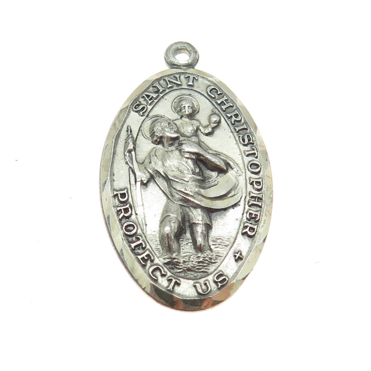 925 Sterling Silver Antique Art Deco St. Christopher Medal Religious Pendant