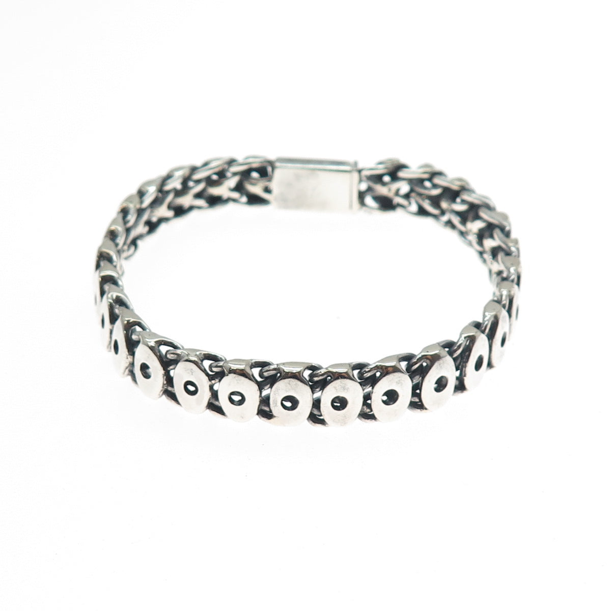 925 Sterling Silver Vintage Modernist Evil's Eye Oxidized Bracelet 6.75"