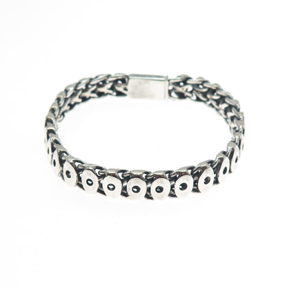 925 Sterling Silver Vintage Modernist Evil's Eye Oxidized Bracelet 6.75"