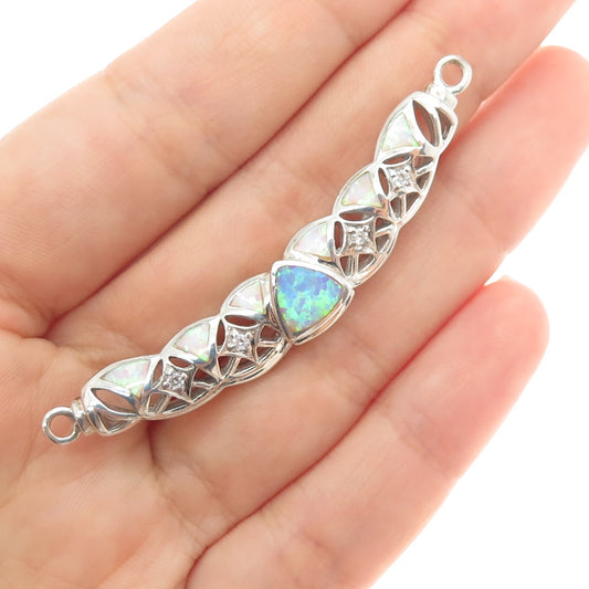 925 Sterling Silver Vintage Real Opal & C Z Centerpiece Slide Pendant