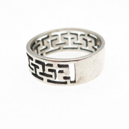 925 Sterling Silver Vintage Greek Maze Oxidized Band Ring Size 6.75