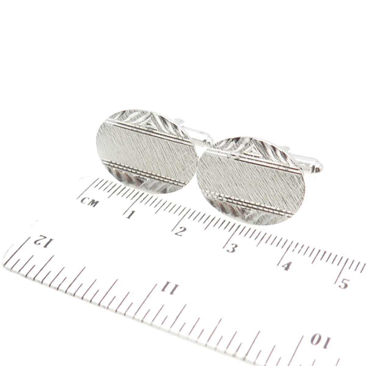 925 Sterling Silver Vintage Engraved Textured Oval Cufflinks