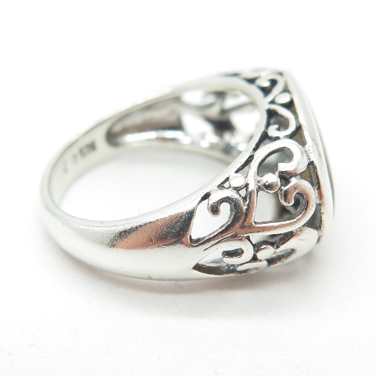 925 Sterling Silver Vintage Real Tiger Eye Swirl Ring Size 7.75