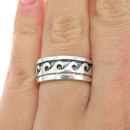 925 Sterling Silver Vintage Water Pattern Band Ring Size 6.5