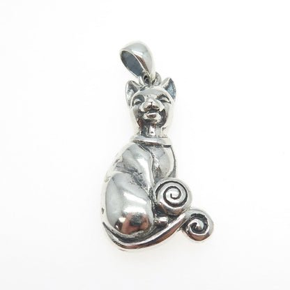 925 Sterling Silver Vintage Kitty Cat Spiral Pendant