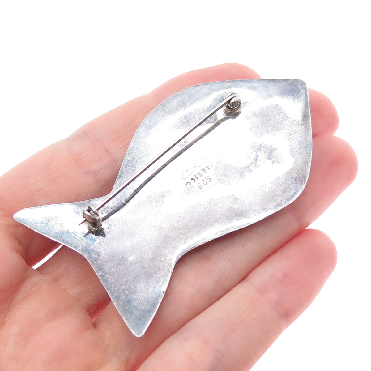 925 Sterling Silver 2-Tone Vintage Mexico Modernist Fish Oxidized Pin Brooch