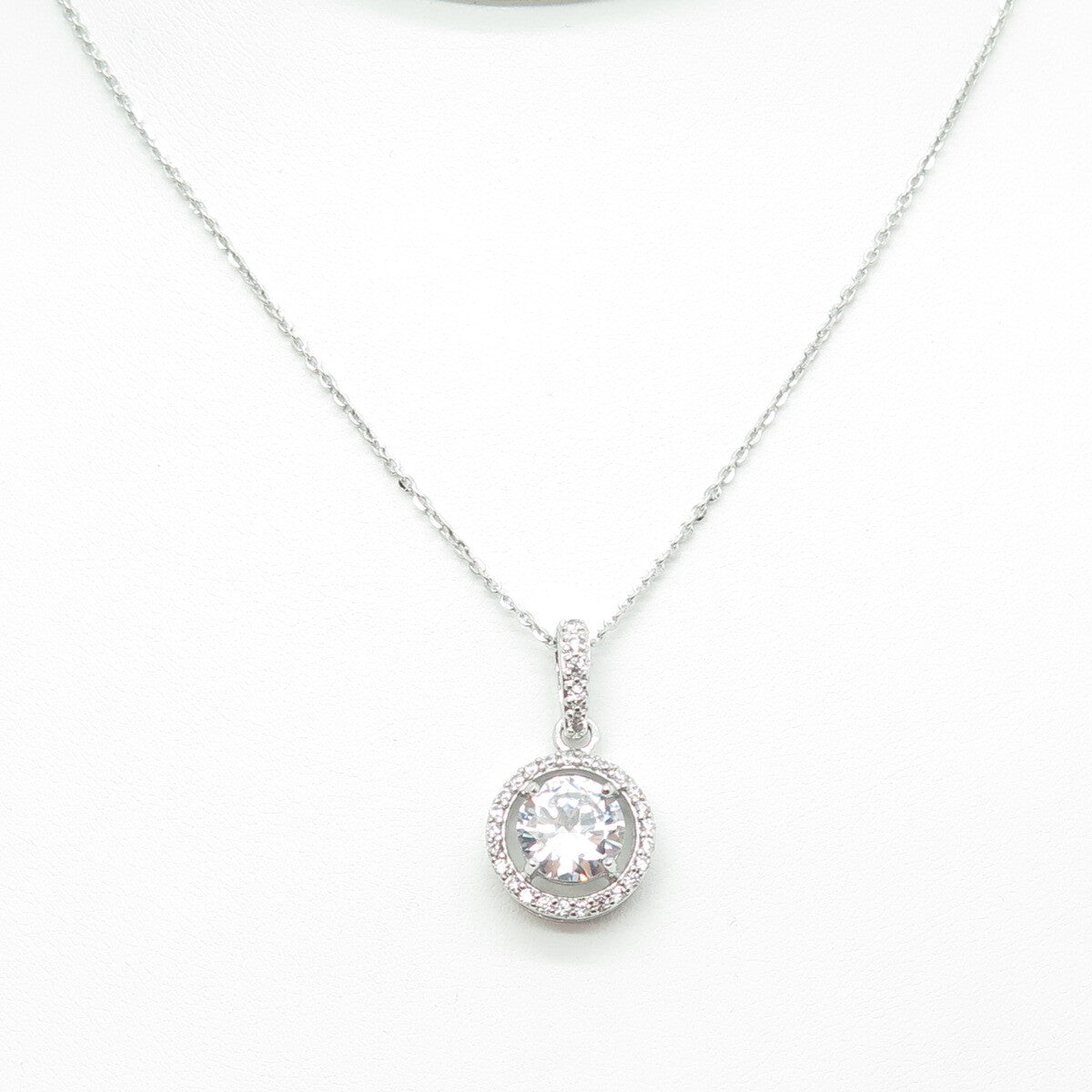 925 Sterling Silver Round-Cut C Z Circle of Life Cable Chain Necklace 16"