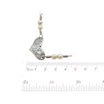 Aniello 925 Sterling Vintage Real Pearl Heart Oxidized Centerpiece Necklace Part