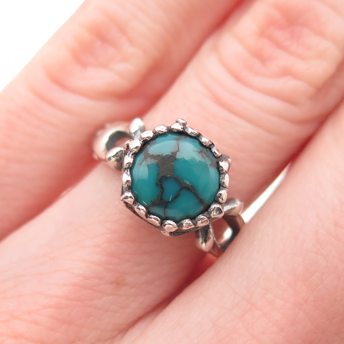 925 Sterling Silver Vintage Real Bisbee Turquoise Modernist Ring Size 5.75
