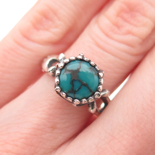 925 Sterling Silver Vintage Real Bisbee Turquoise Modernist Ring Size 5.75