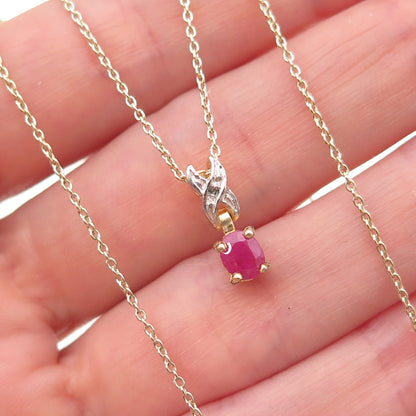 Han 925 Sterling Silver Gold Plated Real Diamond Accent Ruby Chain Necklace 18"