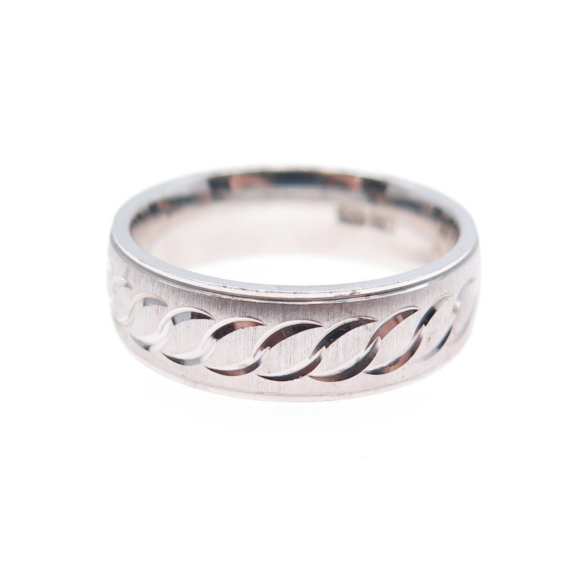925 Sterling Silver Vintage Engraved Link Band Ring Size 6.25