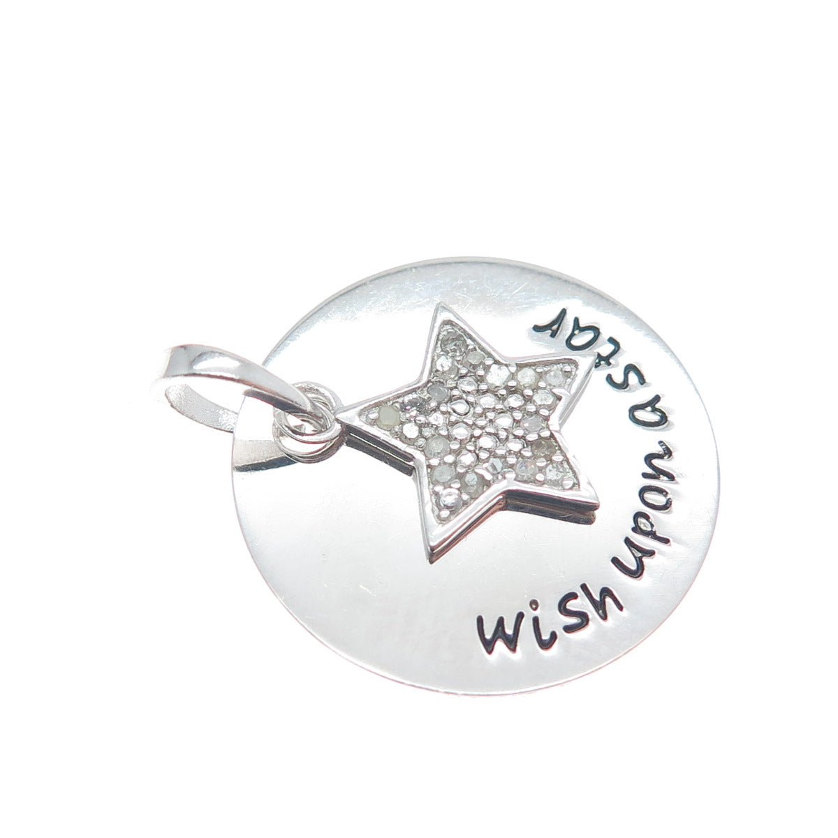 HAN 925 Sterling Silver Real Round-Cut Diamond Wish Upon A Star Charm Pendant