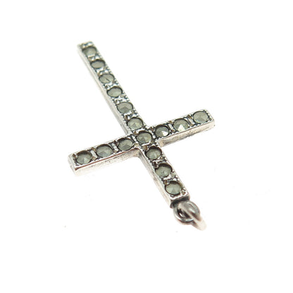 UNCAS 925 Sterling Silver Antique Art Deco USA Marcasite Gemstone Cross Pendant