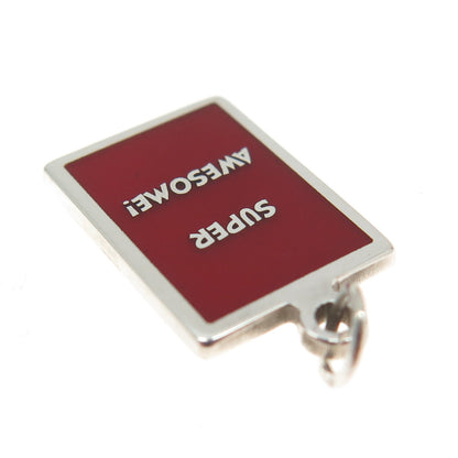 925 Sterling Silver Red Enamel "Super Awesome!" Minimalist Charm Pendant