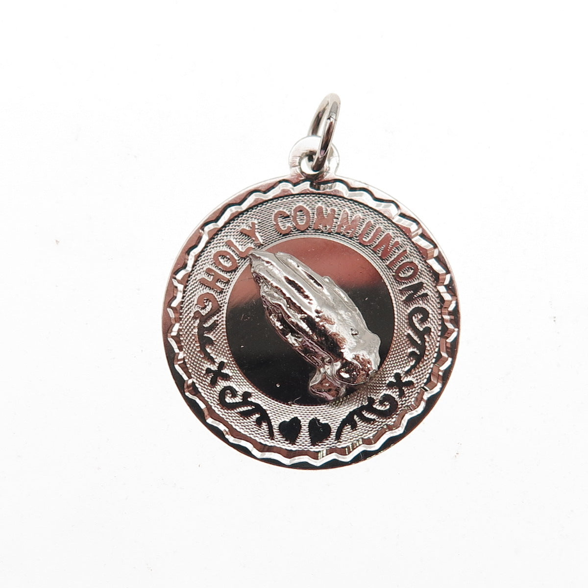 925 Sterling Silver Vintage Holy Communion Prayer Hands Charm Pendant